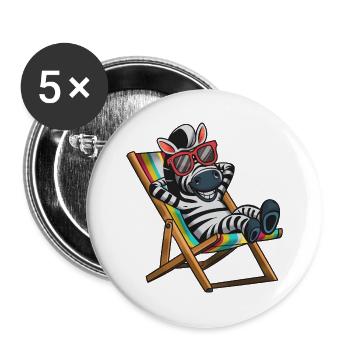 Zebra relaxing in deck chair with colorful stripes - Buttons large 2.2''/56 mm (5-pack) - white - Front