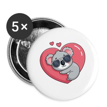 Koala Resting Pink Heart Glasses - Buttons large 2.2''/56 mm (5-pack) - white - Front