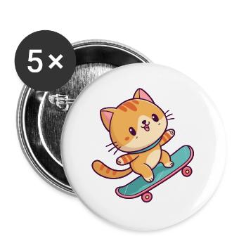 Colorful Skateboard Kitten - Buttons large 2.2''/56 mm (5-pack) - white - Front