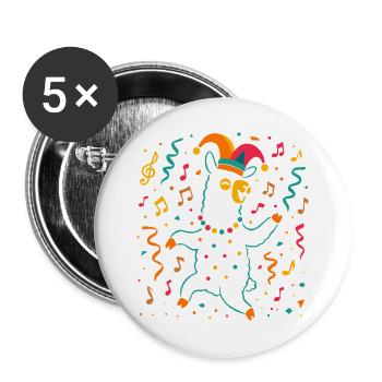 Alpaga dansante du carnaval avec bonnet de bouffon - Lot de 5 grands badges (56 mm) - blanc - Devant