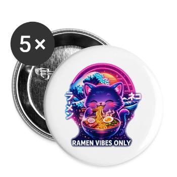 Ramen Cat Neon Cyber Gaming - Buttons large 2.2''/56 mm (5-pack) - white - Front