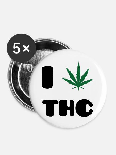 Ich liebe THC – Weed – Cannabis - Buttons groß 56 mm (5er Pack) - Weiß