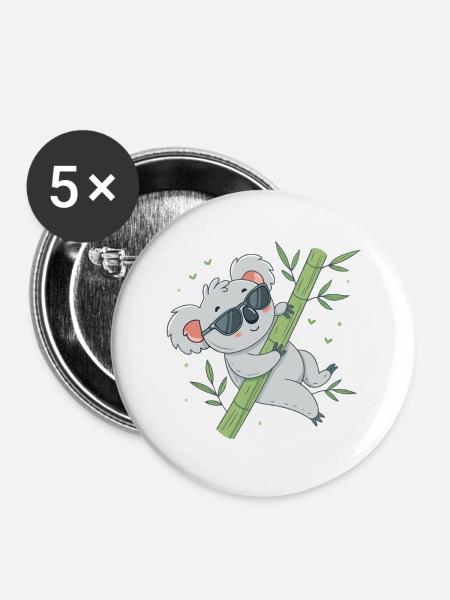 Koala auf Bambus mit Brille - Buttons groß 56 mm (5er Pack) - Weiß