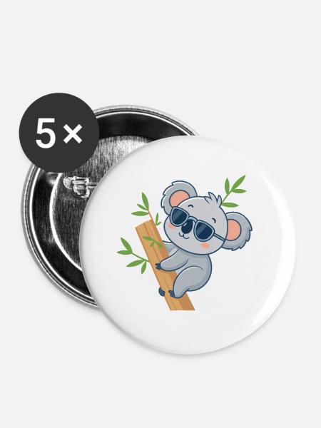 Koala auf Casual Bambus - Buttons groß 56 mm (5er Pack) - Weiß