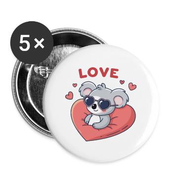 Koala-Liebe, Herz und Gläser - Buttons groß 56 mm (5er Pack) - Weiß - Vorne