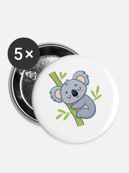 Weiche Ast-Schläfer-Koala - Buttons groß 56 mm (5er Pack) - Weiß