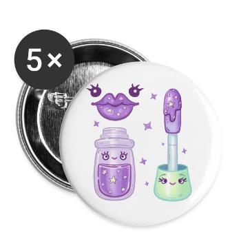 Lilac Galaxy Lipgloss Kawaii Charakter - Buttons groß 56 mm (5er Pack) - Weiß - Vorne