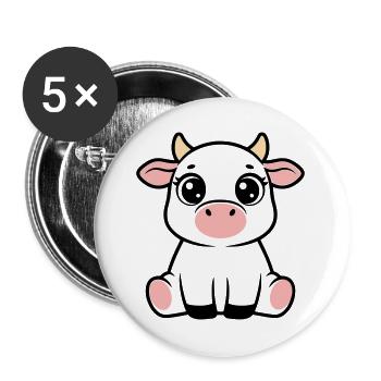 Cute Calf Baby Cow Sitting Kawaii - Buttons large 2.2''/56 mm (5-pack) - white - Front