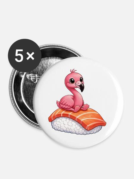 Flamingo Sushi Japanisches Essen Roher Fisch - Buttons groß 56 mm (5er Pack) - Weiß