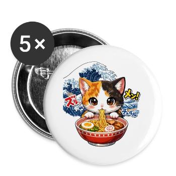 Kawaii Cats Ramen Nouilles Japon Ukiyo-E Rétro - Lot de 5 grands badges (56 mm) - blanc - Devant