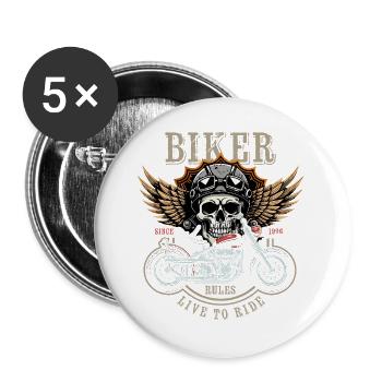 Biker Rules - Since 1996 - Live to Ride - Buttons groß 56 mm (5er Pack) - Weiß - Vorne