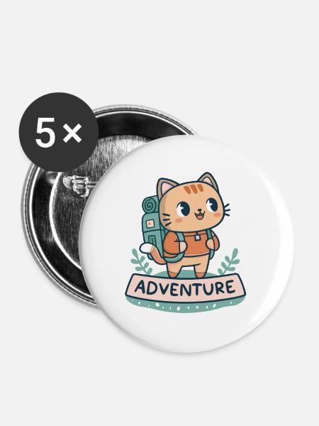 Katzen-Entdecker-Rucksack - Buttons groß 56 mm (5er Pack) - Weiß