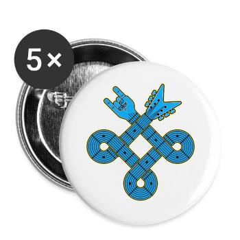 Neonblauer Gitarrenknoten-Emblem - Buttons groß 56 mm (5er Pack) - Weiß - Vorne