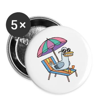 Möwe macht Urlaub - Buttons groß 56 mm (5er Pack) - Weiß - Vorne