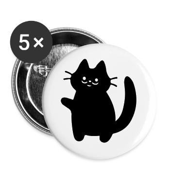 Winkende Katze Silhouette Schwarz - Buttons groß 56 mm (5er Pack) - Weiß - Vorne