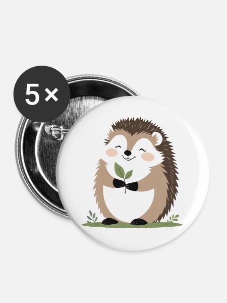 Süßer Igel mit Blatt - Buttons groß 56 mm (5er Pack) - Weiß