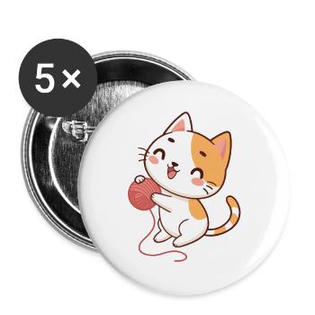 Happy kitten and yarn - Buttons large 2.2''/56 mm (5-pack) - white - Front