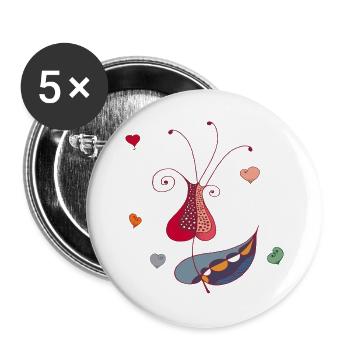 Herz Blume - Buttons groß 56 mm (5er Pack) - Weiß - Vorne