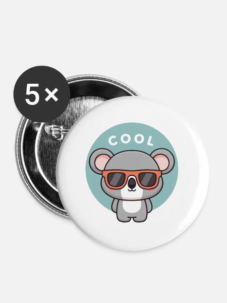 Koala Coole Bunte Gläser - Buttons groß 56 mm (5er Pack) - Weiß