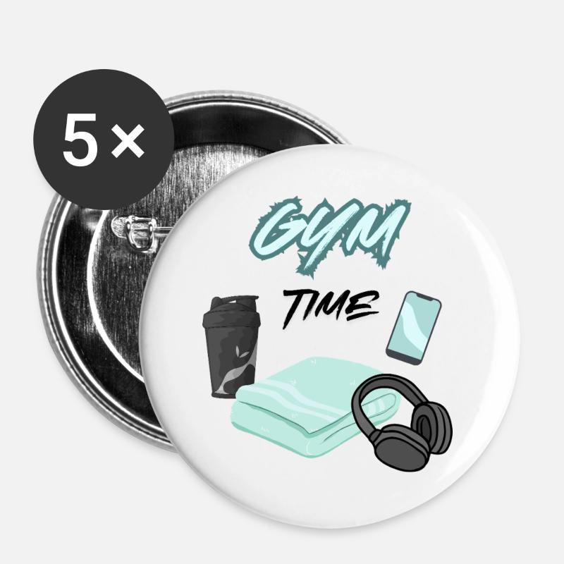 GYM TIME - Buttons groß 56 mm (5er Pack) - Weiß
