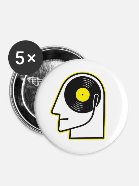 Vinyl-Kopfporträt - Buttons groß 56 mm (5er Pack) - Weiß