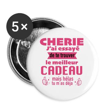 Original Gift Sweetheart Valentine's Day Love Couple - Buttons large 2.2''/56 mm (5-pack) - white - Front