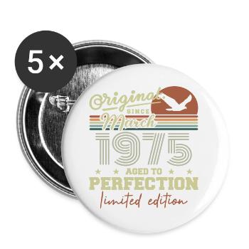 Birthday March 1975 - Buttons large 2.2''/56 mm (5-pack) - white - Front