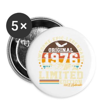 Cadeau d’anniversaire pour le 50e anniversaire 1976 Vintage Retro - Lot de 5 grands badges (56 mm) - blanc - Devant