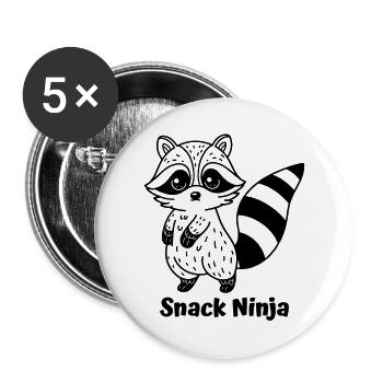 Raccoon Silent Gourmet - Lot de 5 grands badges (56 mm) - blanc - Devant