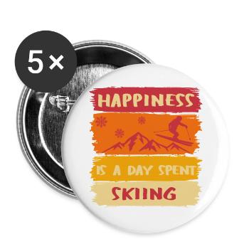 Le bonheur, c’est une journée passée Skier - Skier heureux - Lot de 5 grands badges (56 mm) - blanc - Devant