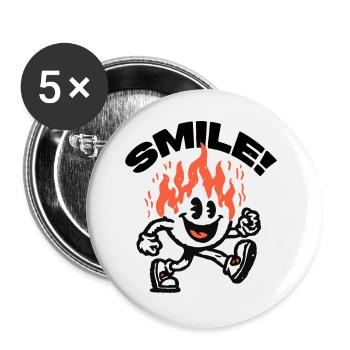 Smile! Fiery Friend Smiley - Buttons large 2.2''/56 mm (5-pack) - white - Front
