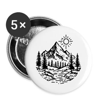 Berge Landschaft Wald - Buttons groß 56 mm (5er Pack) - Weiß - Vorne