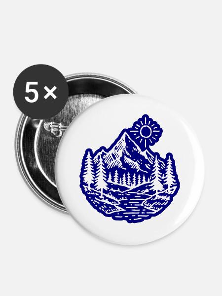 Berge Tal Landschaft Wald - Buttons groß 56 mm (5er Pack) - Weiß