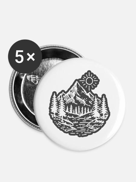 Berge Tal Landschaft Wald - Buttons groß 56 mm (5er Pack) - Weiß