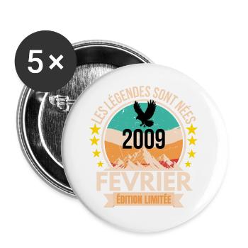 Legends Are Born in February 2009, Birthday 17 - Lot de 5 grands badges (56 mm) - blanc - Devant