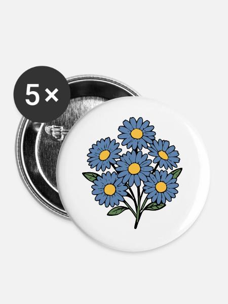 Blume blaue Blumen Blüte Blumenstrauß - Buttons groß 56 mm (5er Pack) - Weiß