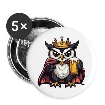 Owl Beer King - Buttons large 2.2''/56 mm (5-pack) - white - Front