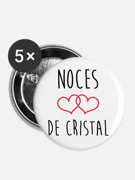 Crystal Wedding 15 Jahre Ehe - Buttons groß 56 mm (5er Pack) - Weiß
