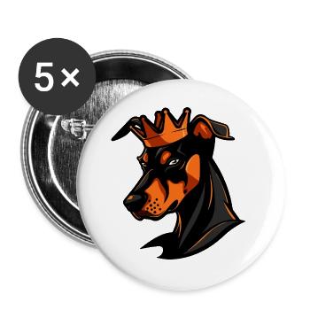 Couronne de chien doberman - Lot de 5 grands badges (56 mm) - blanc - Devant