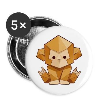 Origami Affe – Rockhandzeichen Polygon Style - Buttons groß 56 mm (5er Pack) - Weiß - Vorne