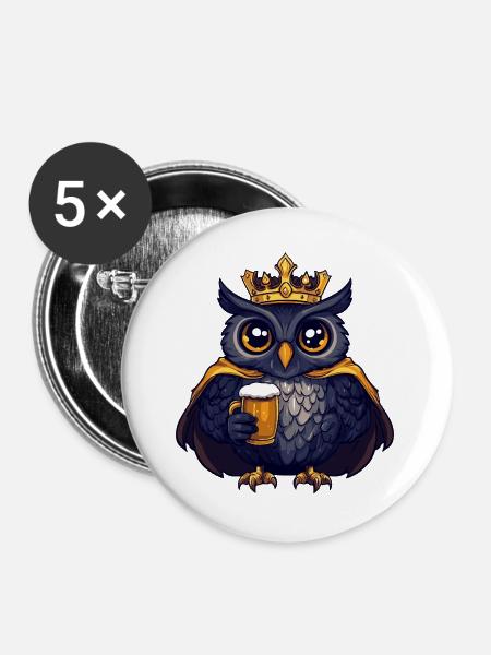 Eule Bier König - Buttons groß 56 mm (5er Pack) - Weiß