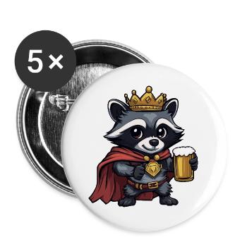 Raccoon Beer King - Buttons large 2.2''/56 mm (5-pack) - white - Front