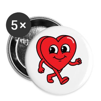 Gehendes Herz - Buttons groß 56 mm (5er Pack) - Weiß - Vorne