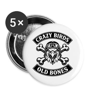 Crazy Birds - Old Bones - Buttons groß 56 mm (5er Pack) - Weiß - Vorne
