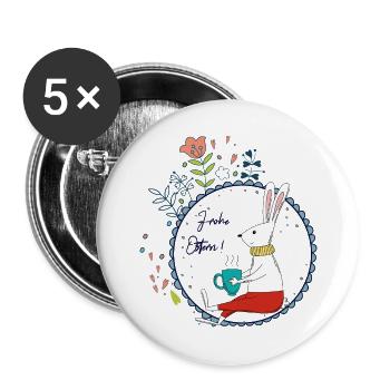 Easter bunny with tea cup - Buttons large 2.2''/56 mm (5-pack) - white - Front