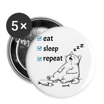 Eat Sleep Repeat – Cute Cat Life Checklist - Buttons large 2.2''/56 mm (5-pack) - white - Front