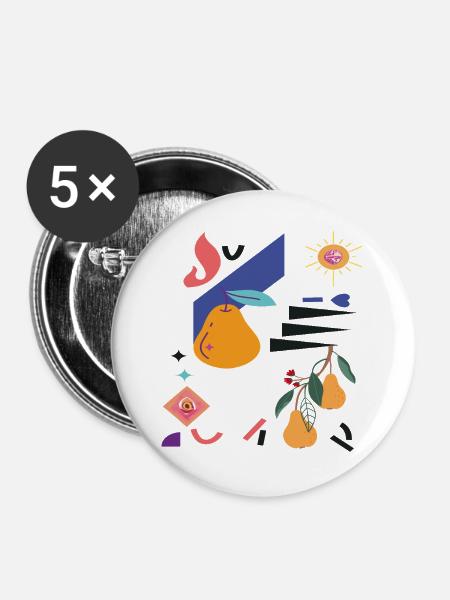 Obst Birne Fantasie - Buttons groß 56 mm (5er Pack) - Weiß