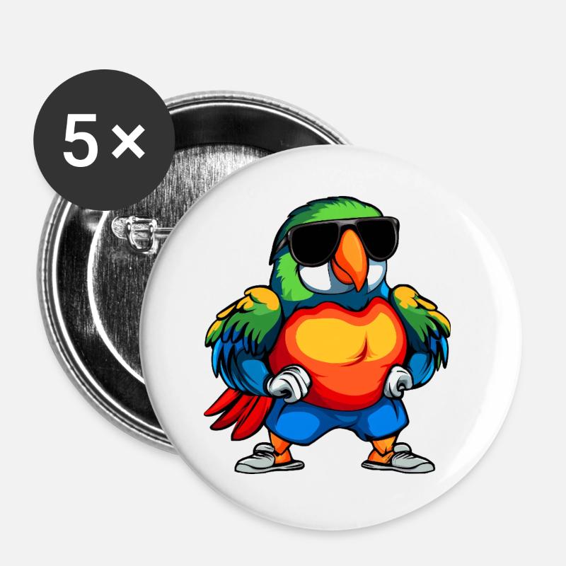 Cool Parrot - Buttons large 2.2''/56 mm (5-pack) - white