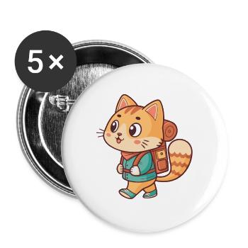 Chat aventurier en randonnée - Lot de 5 grands badges (56 mm) - blanc - Devant