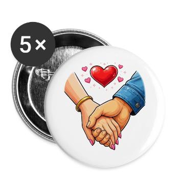 Händedruck der Liebe – Verbundenheit - Buttons groß 56 mm (5er Pack) - Weiß - Vorne